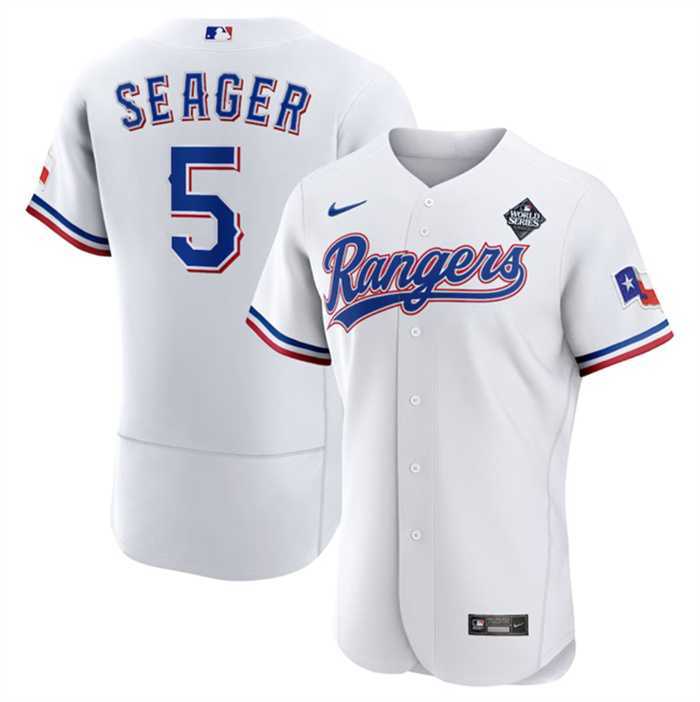 Men%27s Texas Rangers #5 Corey Seager White 2023 World Series Flex Base Stitched Baseball Jersey Dzhi->texas rangers->MLB Jersey
